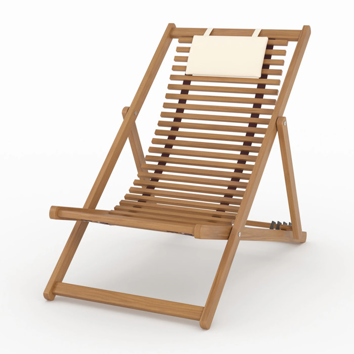 Chilienne de jardin en bois d'acacia et tissu écru - Nacpan