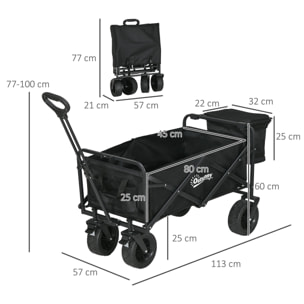 Carro de Jardín con Bolsa Térmica Desmontable Carro Plegable con Longitud y Ángulo del Mango Ajustables y Bolsa de Transporte Carga 100 kg Negro