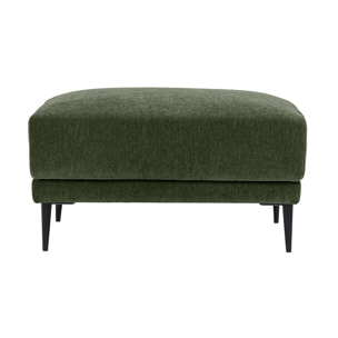 Pouf repose pieds en tissu effet velours vert kaki et métal noir JERRY
