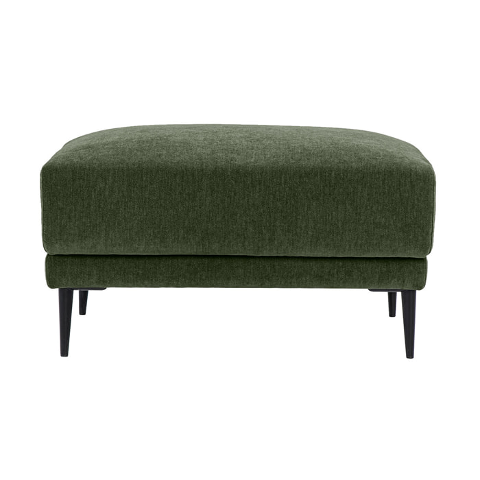 Pouf repose pieds en tissu effet velours vert kaki et métal noir JERRY