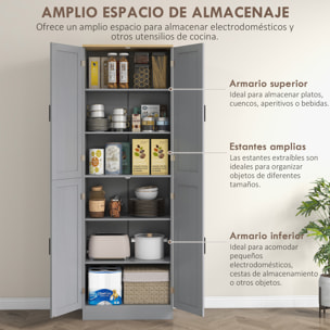Alacena de Cocina Armario de Cocina Mueble Auxiliar con Puertas y Estantes Ajustables Antivuelco para Comedor Salón 60x30x171 cm Gris