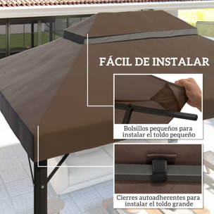 Techo de Repuesto para Cenador 4x3 m Cubierta de Repuesto con Techo Doble con Mosquitera Protección UV 30+ Toldo de Recambio para Pabellón Gazebo Café