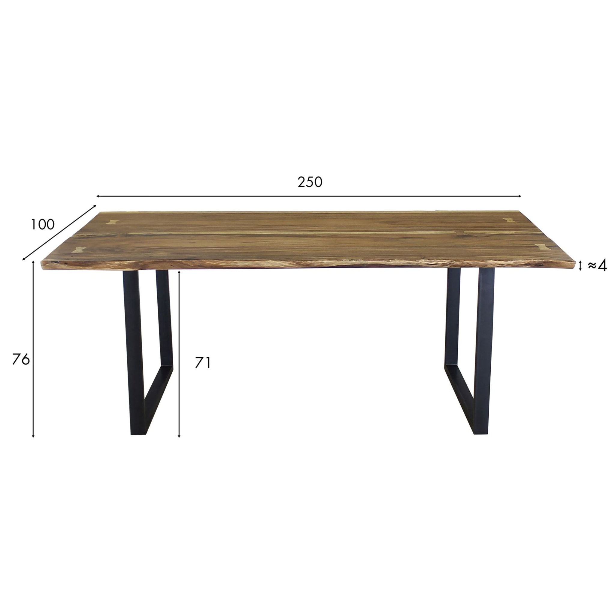 TABLE EN BOIS D ACACIA PIEDS EN MÉTAL NOIR 250X100X76CM-CALAO