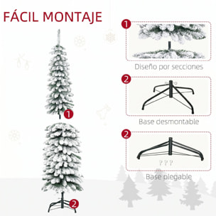 Árbol de Navidad Estrecho 180 cm, Árbol de Navidad Artificial Nevado con 395 Ramas y Soporte de Metal Plegable, Decoración Navideña para Salón, Interior, Verde