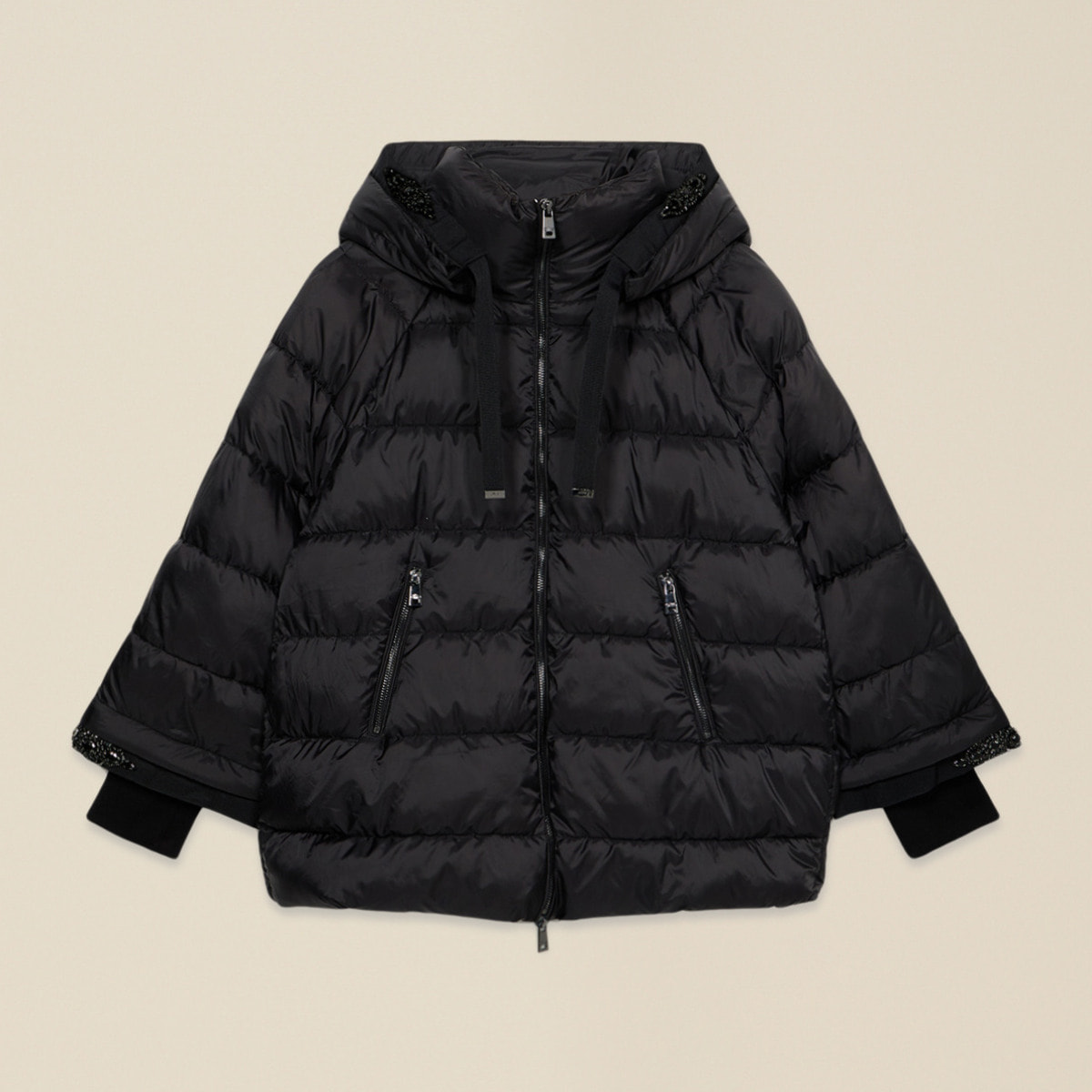 Oltre - Piumino corto con profili gioiello - Nero