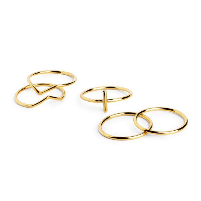 Pack 5 Anillos Nefertiti Acero Baño Oro