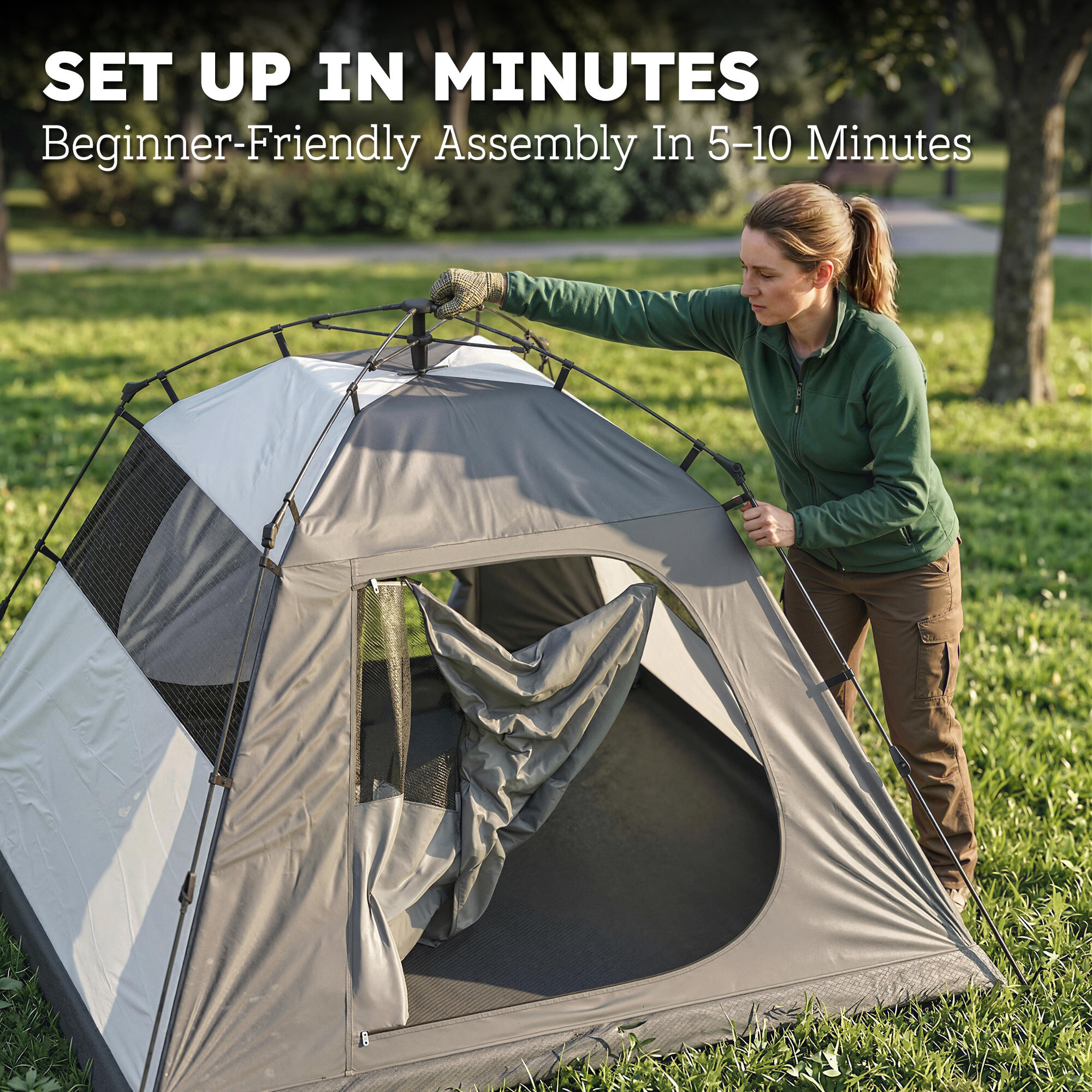 Tente camping dôme 2 pers. imperméable 3000mm - 2,1x2,1x1,5m - anthracite