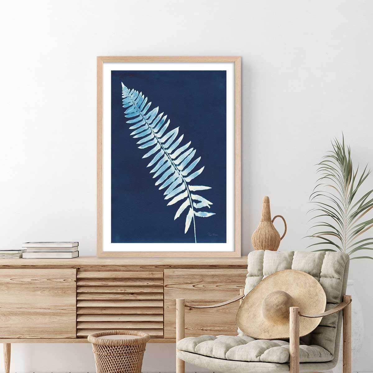 Affiche Fougère bleue Affiche + cadre en bois - Chêne