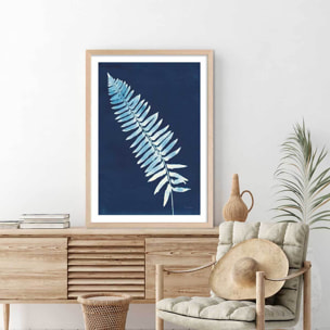 Affiche Fougère bleue Affiche + cadre en bois - Chêne