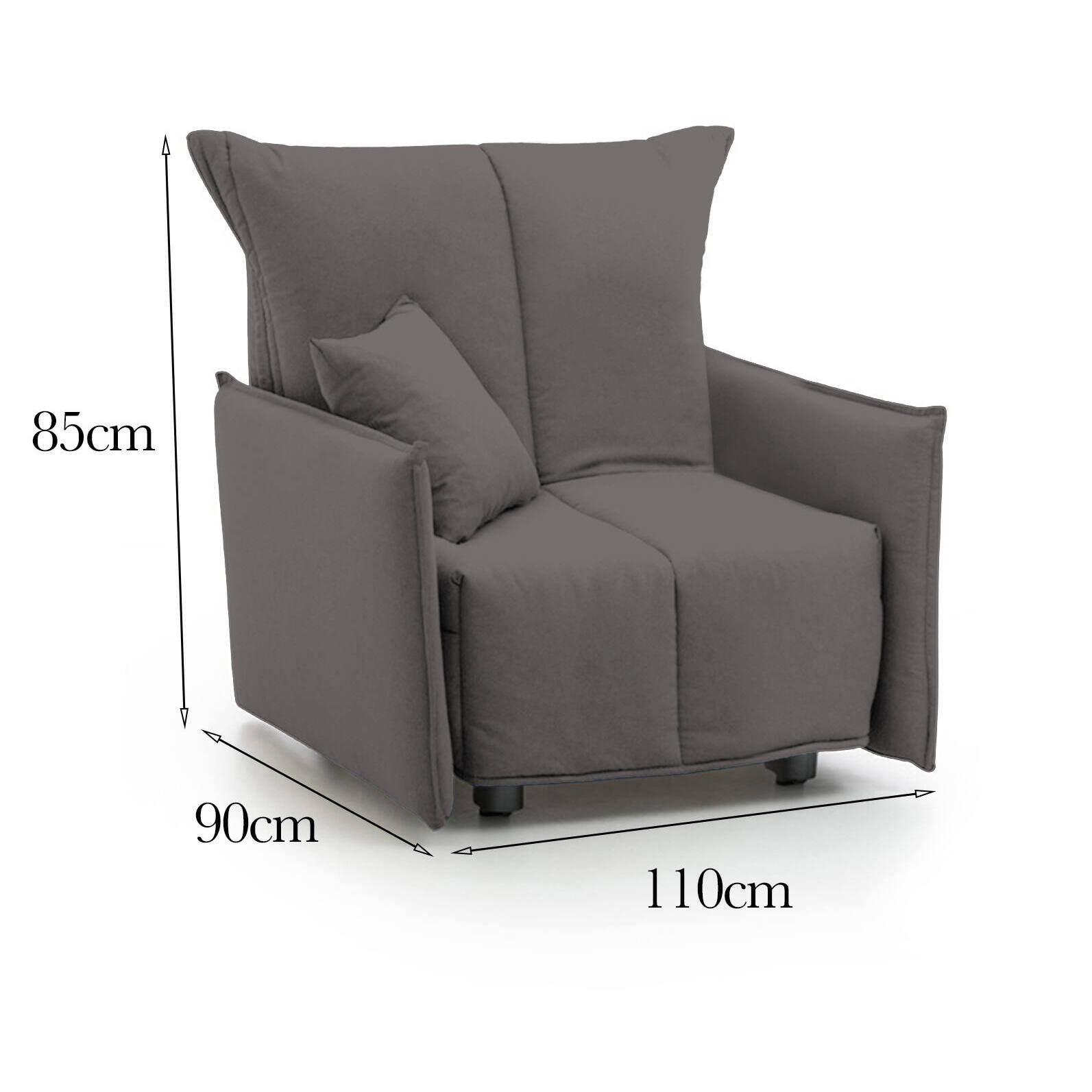 Poltrona Atlantis, Divano singolo, Poltrona soggiorno apertura a carrello, Braccioli standard, 100% Made in Italy, Cm 110x90h85, Grigio