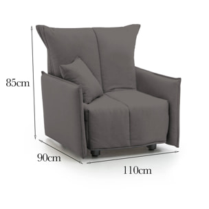 Poltrona Atlantis, Divano singolo, Poltrona soggiorno apertura a carrello, Braccioli standard, 100% Made in Italy, Cm 110x90h85, Grigio