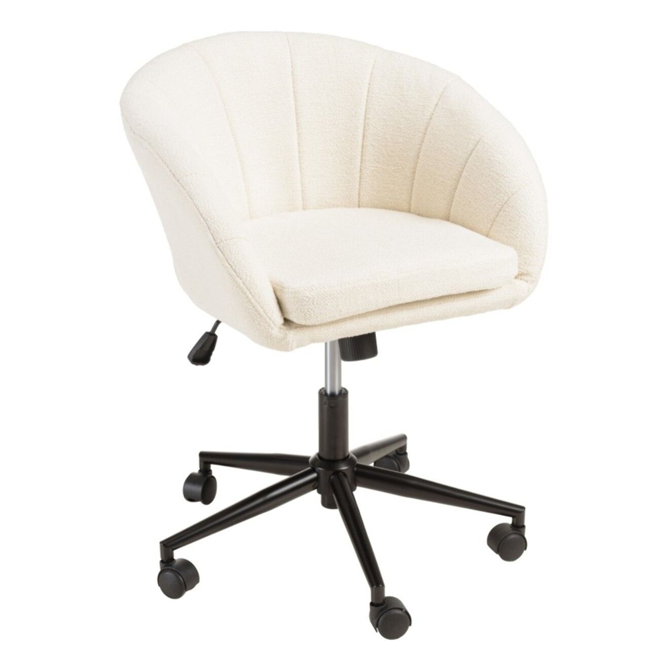 MINA - Chaise de bureau à roulettes en tissu écru dossier arrondi