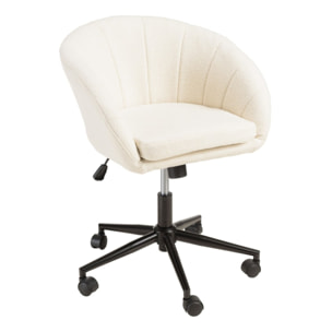 MINA - Chaise de bureau à roulettes en tissu écru dossier arrondi