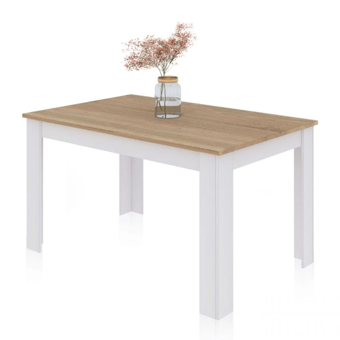 Mesa de comedor extensible Danna 123 Blanco Artik (Blanco Mate) - Roble Canadian