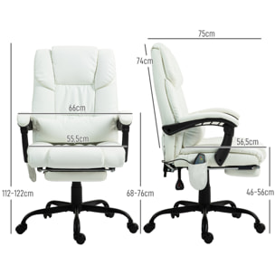 Silla de Oficina con Masaje Vibratorio de 6 Puntos Silla de Escritorio Giratoria con Respaldo Alto Reclinable Altura Ajustable Reposapiés y Mando a Distancia Blanco