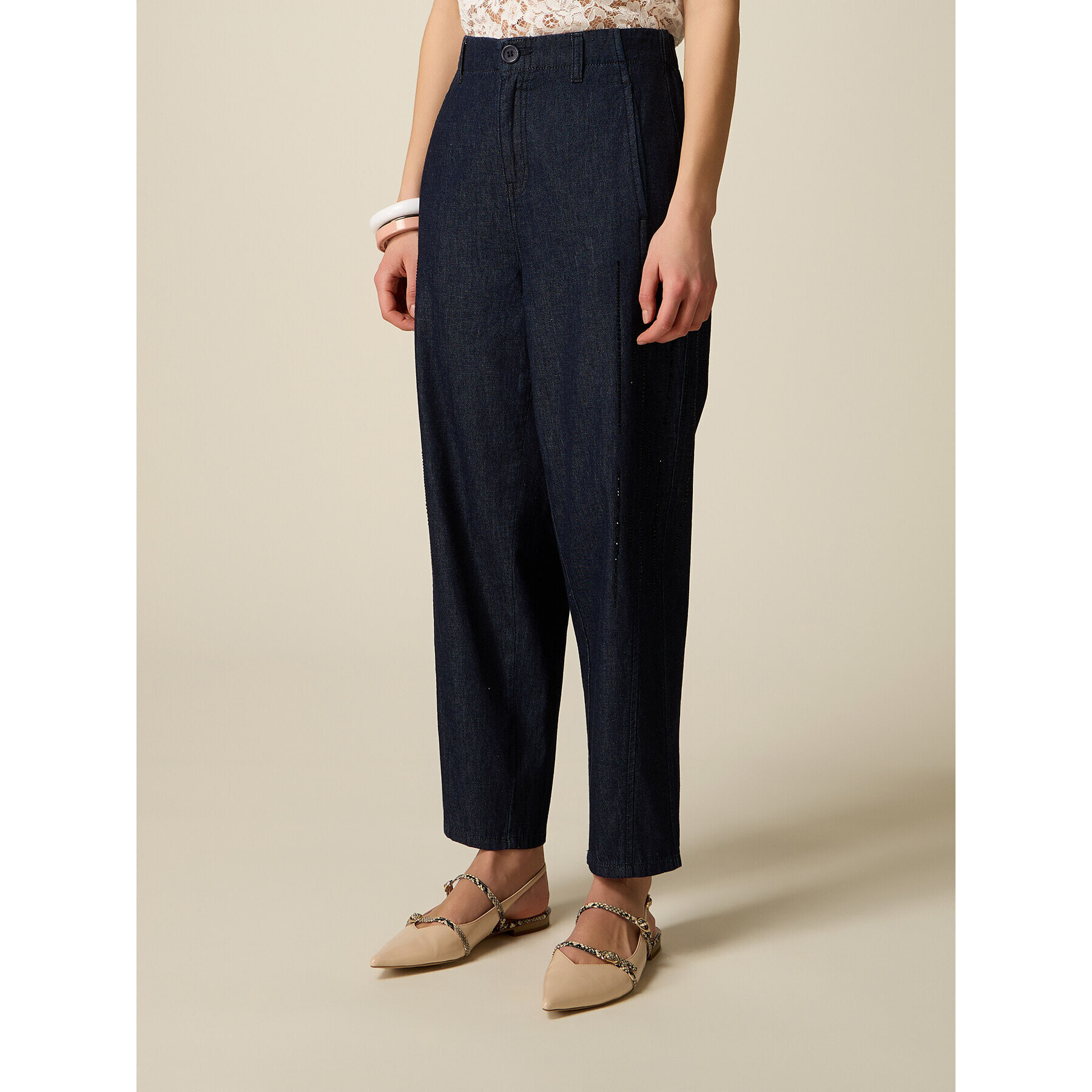 Oltre - Jeans baggy con bordado de lentejuelas - Azul