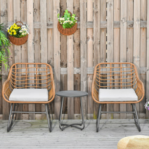 Outsunny Ensemble bistro de jardin 2 places 3 pièces style exotique 2 fauteuils + table basse résine tressée beige acier époxy gris