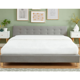 Ensemble lit 140x190cm + matelas Memo HR avec tête de lit capitonnée en tissu gris clair - sommier à lattes - Milo