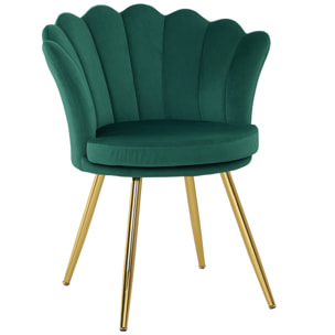 Chaise coquillage chaise design pieds métal dorés effilés velours vert émeraude