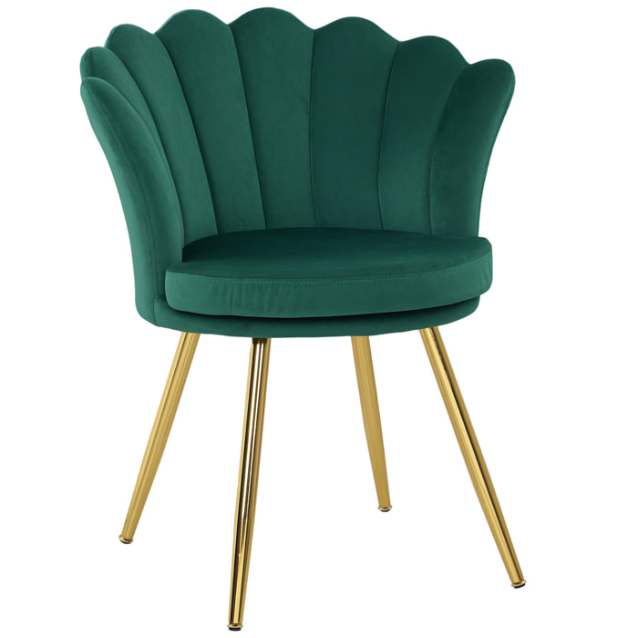 Chaise coquillage chaise design pieds métal dorés effilés velours vert émeraude