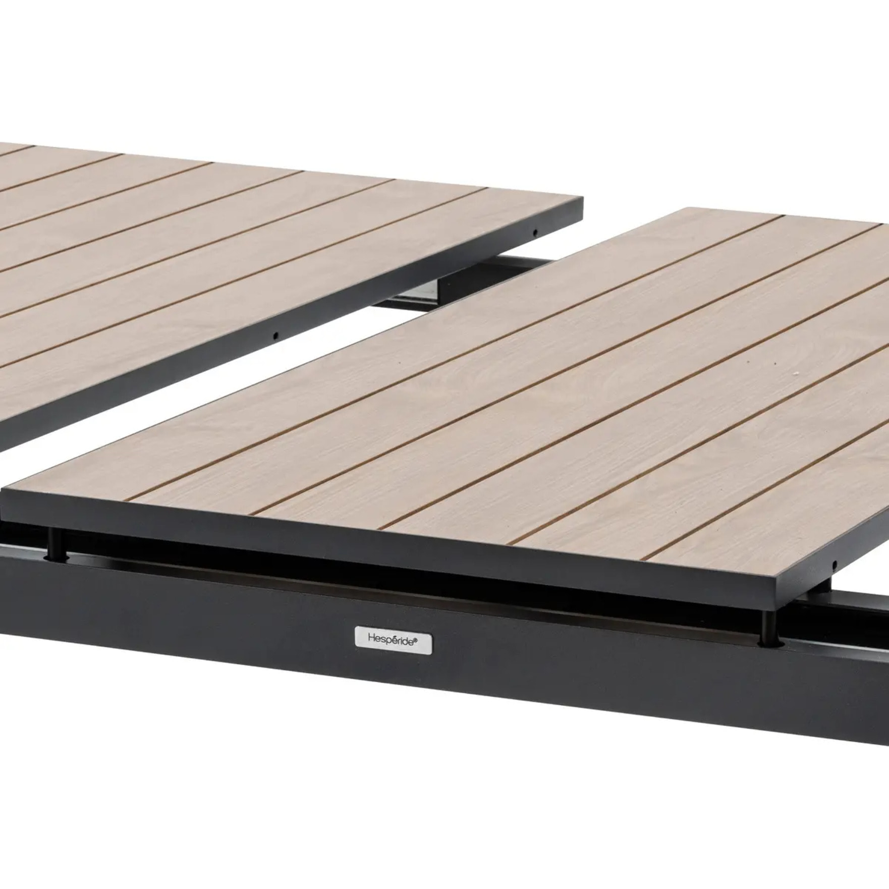 Table de jardin extensible "Évasion" effet bois honey & graphite 14 places lates en aluminium