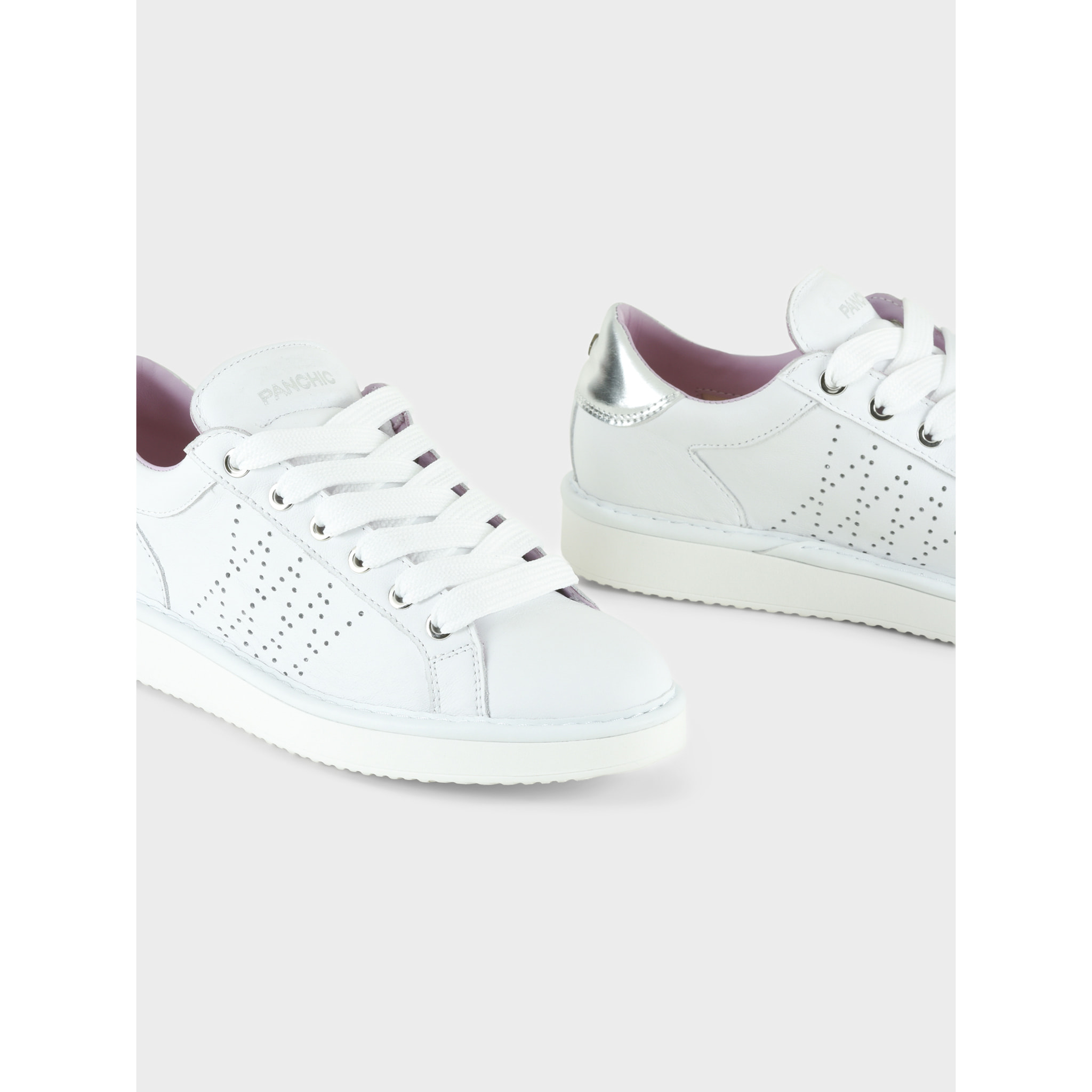 ZAPATO CON CORDONES MUJER P01 DE PIEL Y PIEL EFECTO ESPEJO BLANCO PLATA