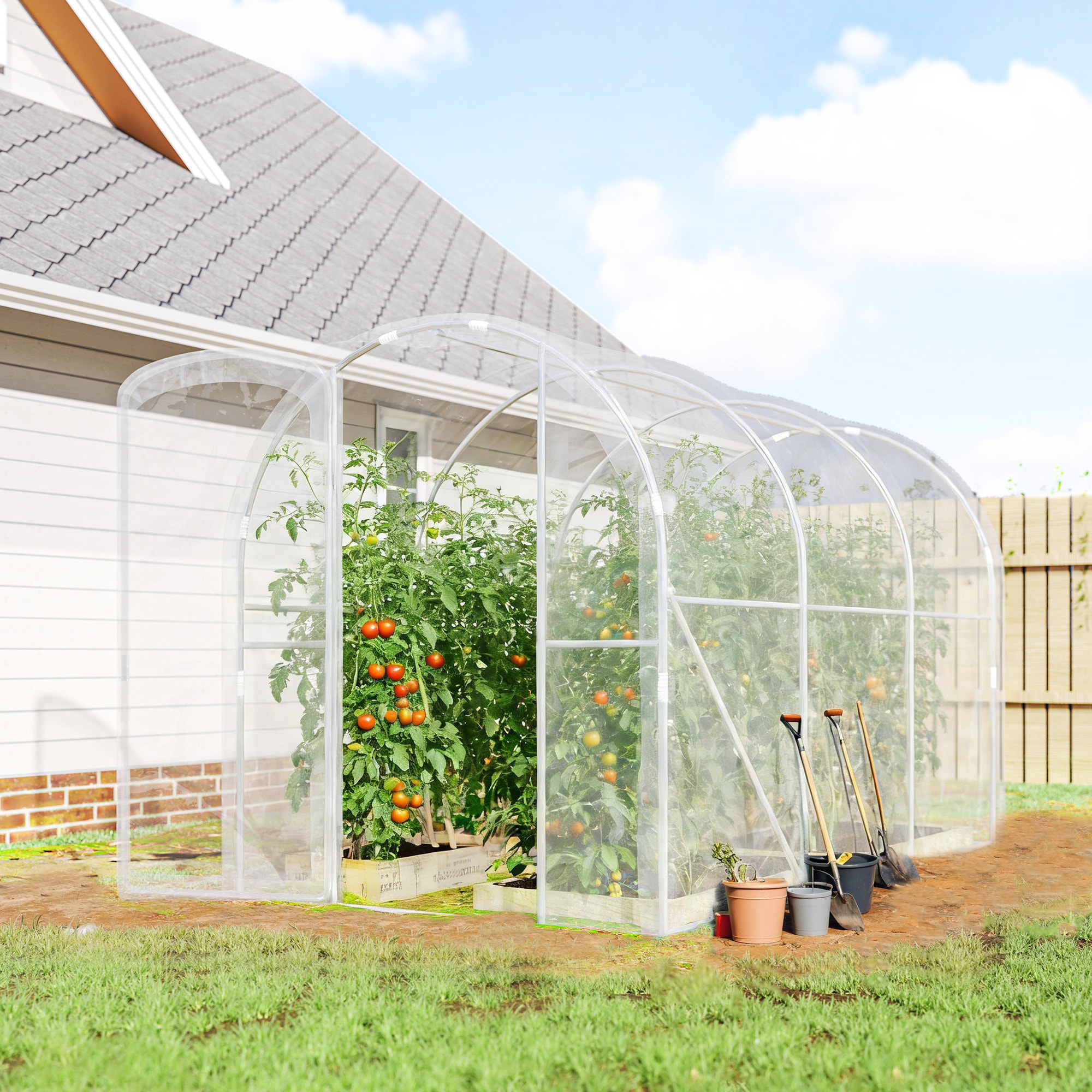 Serre tunnel de jardin 6 m² - 3 x 2 x 2 m - porte - acier galvanisé PE 150 g/m² transparent