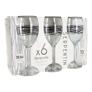 Lot de 6 verres à pied 20,5cl en verre SERPENTIN