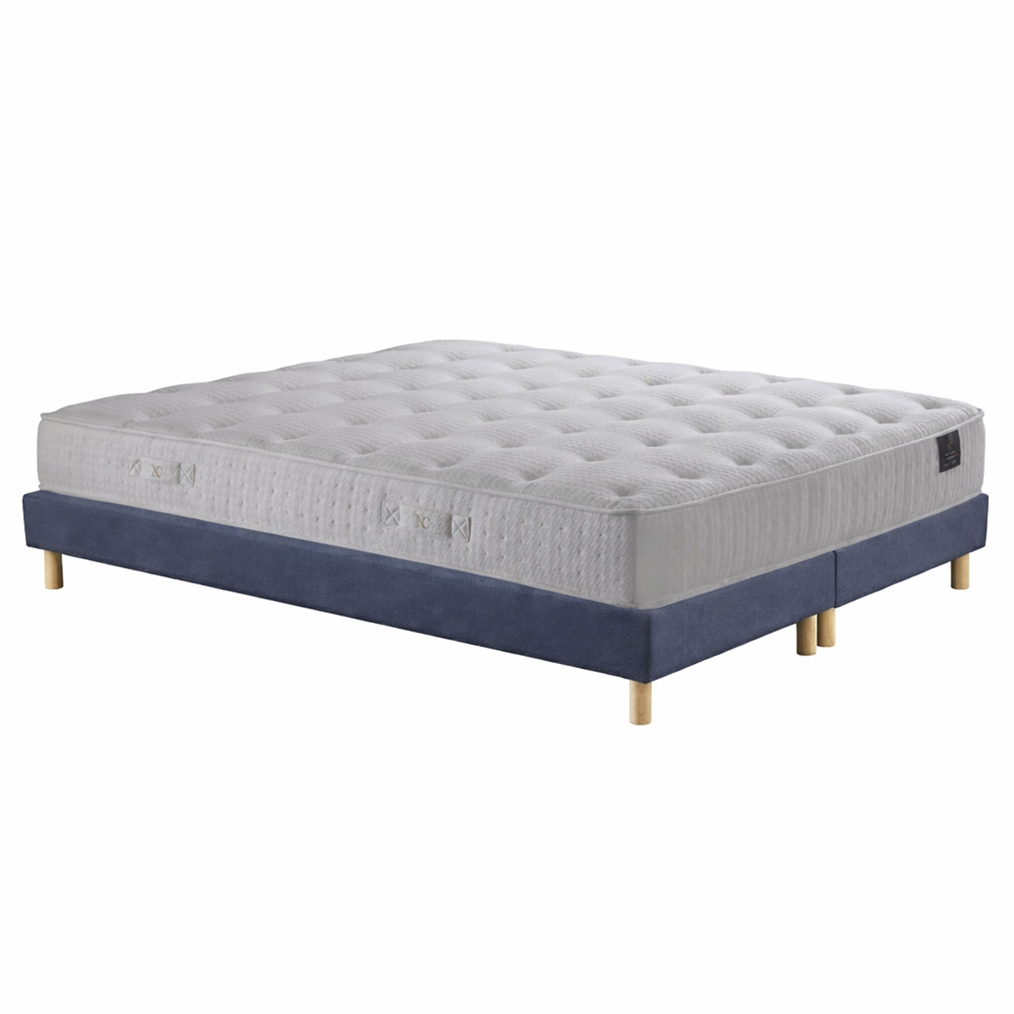Ensemble matelas ressorts ensachés COMÈTE, H27 cm, sommier bleu