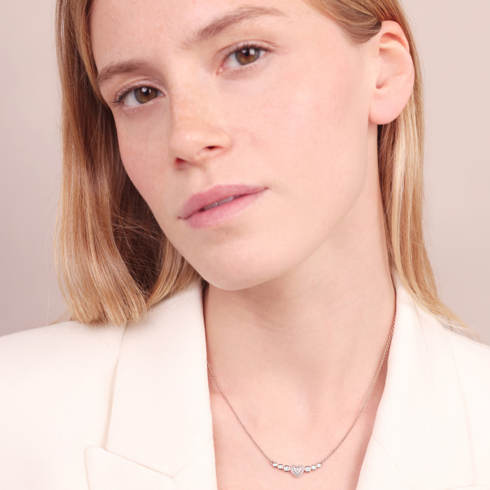 Collana Cuore con Pavé e Punti Luce in Cubic Zirconia