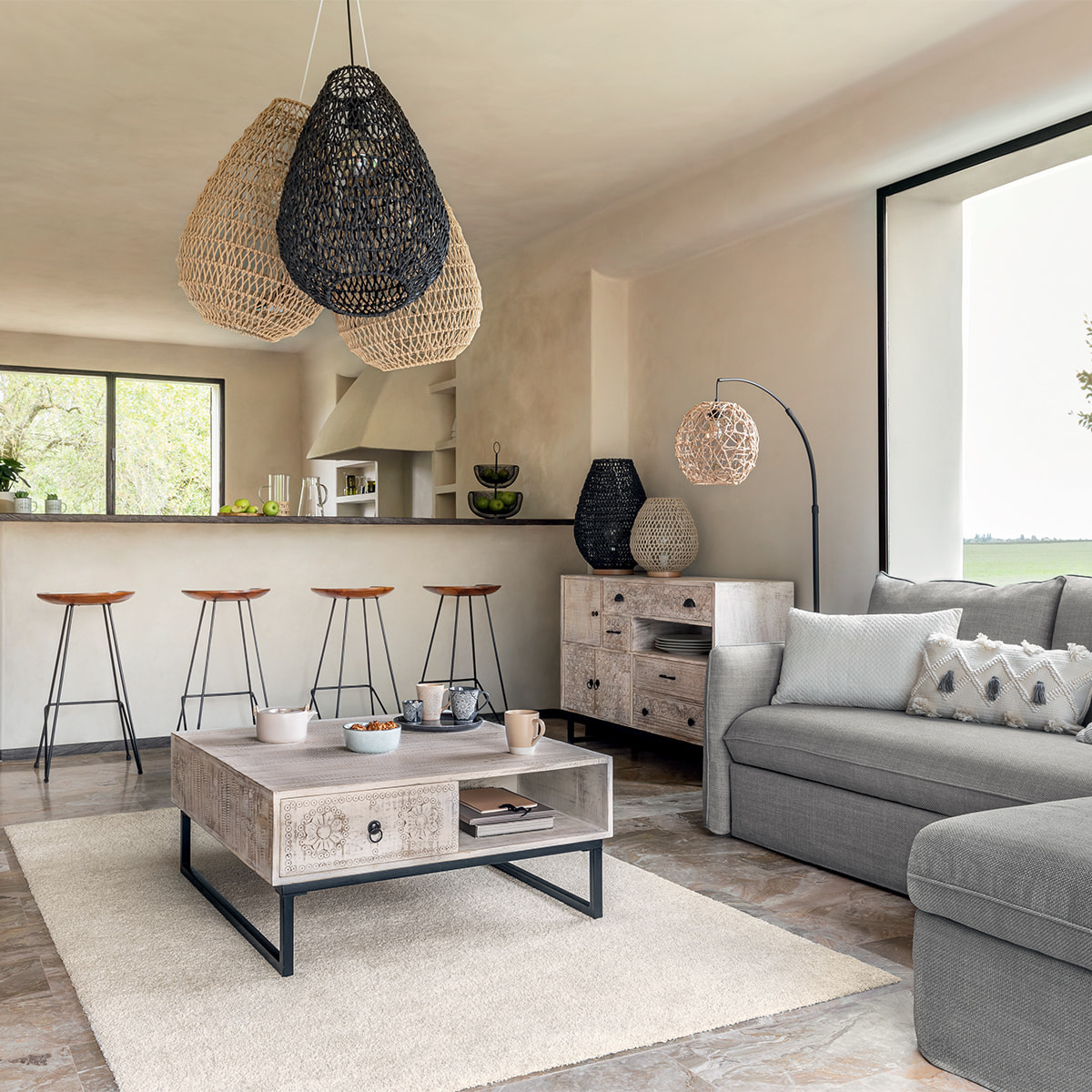 Lampadaire arc "Raahe" métal noir H180cm