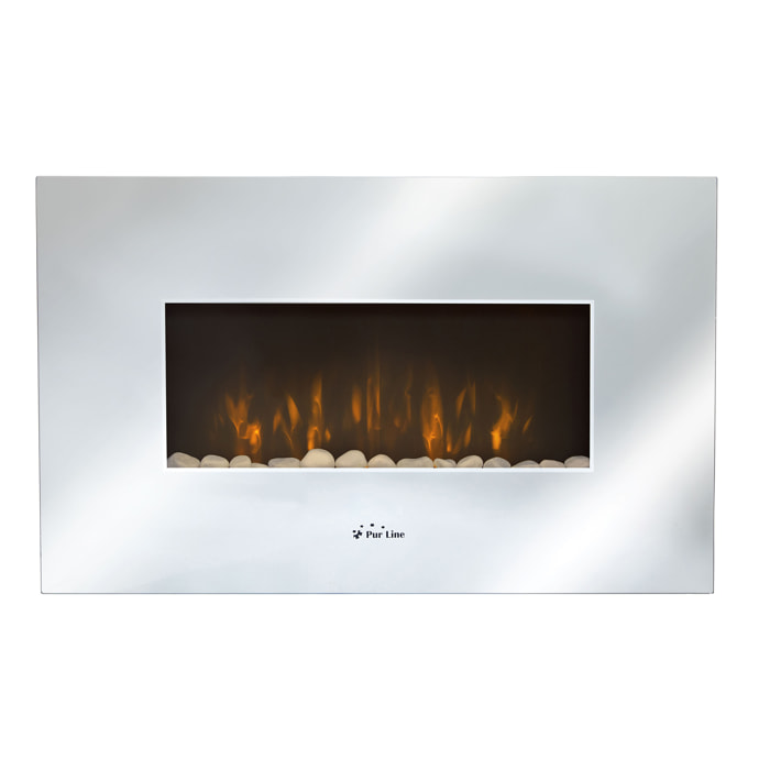 Cheminée électrique en verre trempé effet miroir avec télécommande