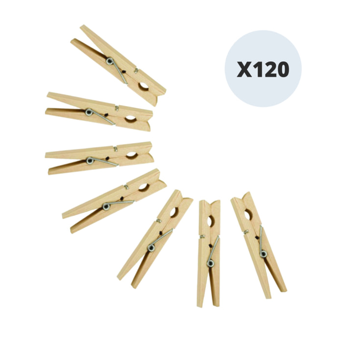 Lot de 120 pinces à linge en bois MSV