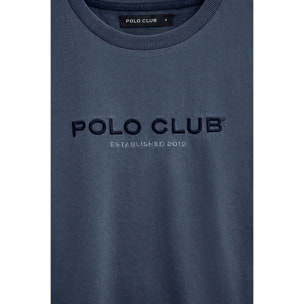 Maglietta blu denim a maniche corte con ricamo Established 2012 Polo Club