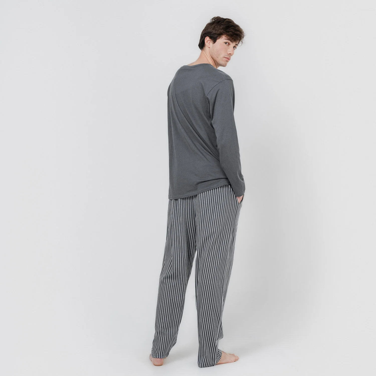 Pijama largo algodón hombre Raya Hercules Gris