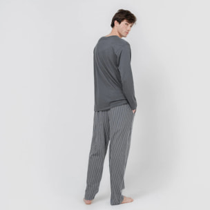 Pijama largo algodón hombre Raya Hercules Gris