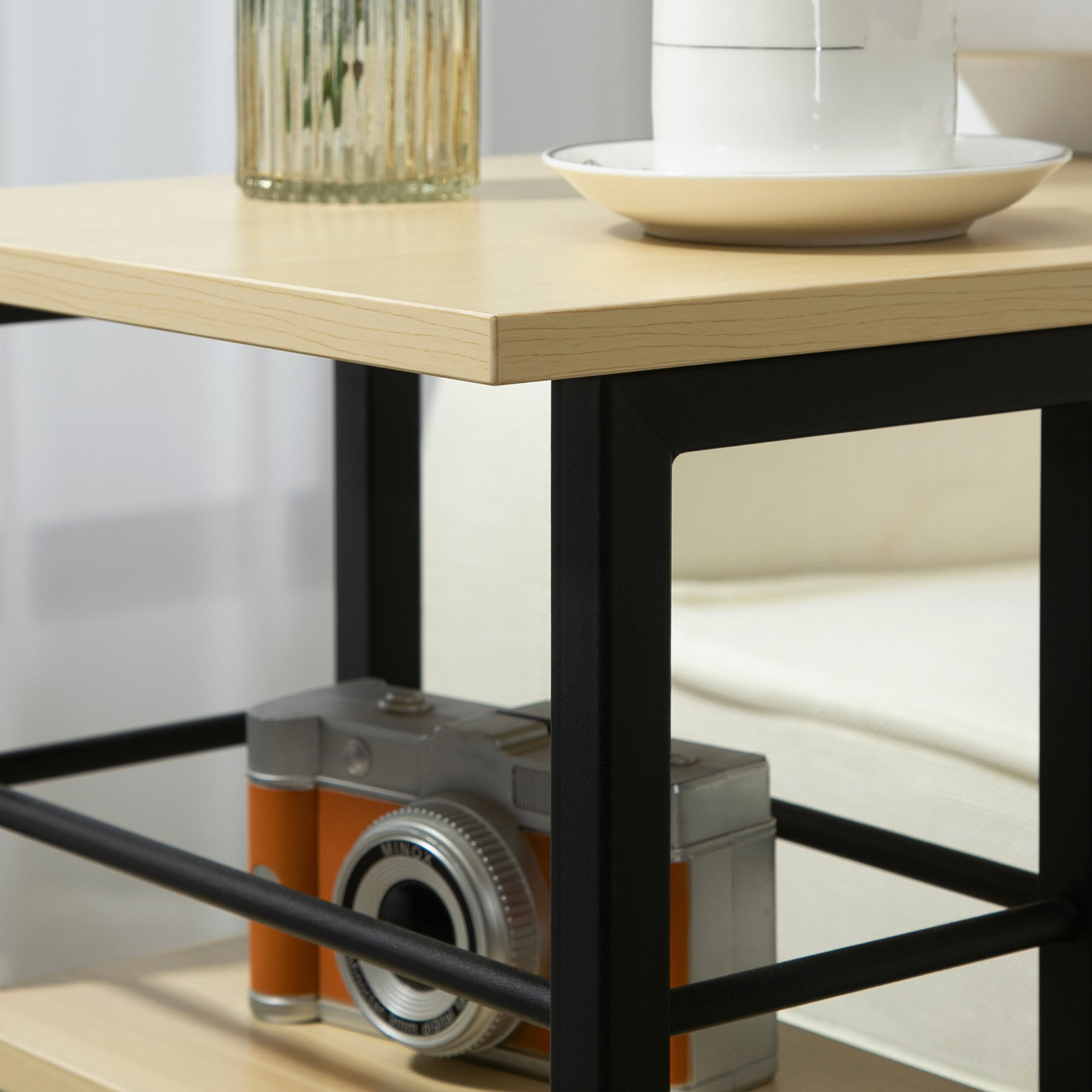 Mesa Auxiliar con Ruedas Forma de C con 2 Estantes para Sofá Cama 60x34,5x64,5cm