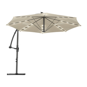 Solomoon - Ombrellone da giardino decentrato ø 350 cm con 32 led ad energia solare con manovella in accaio beige