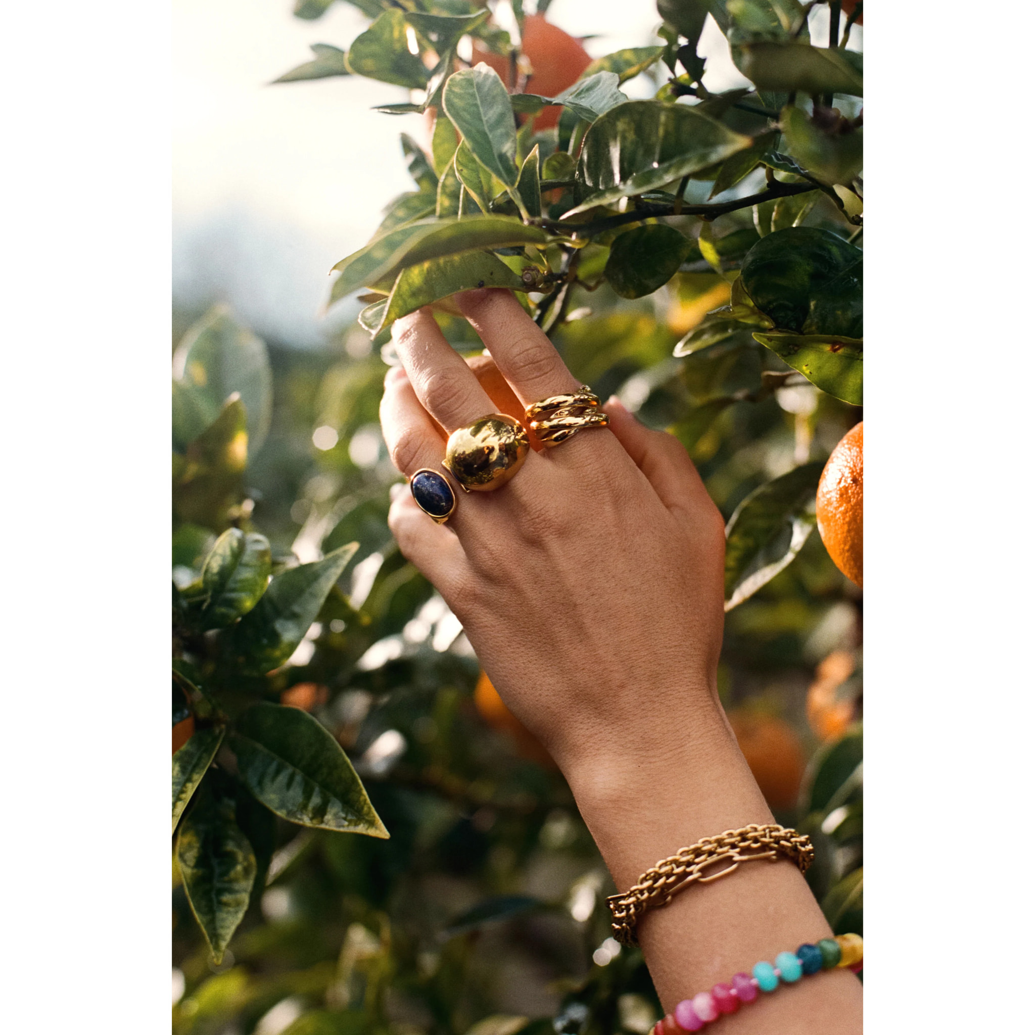 Anillo Índigo Azul Acero Baño Oro