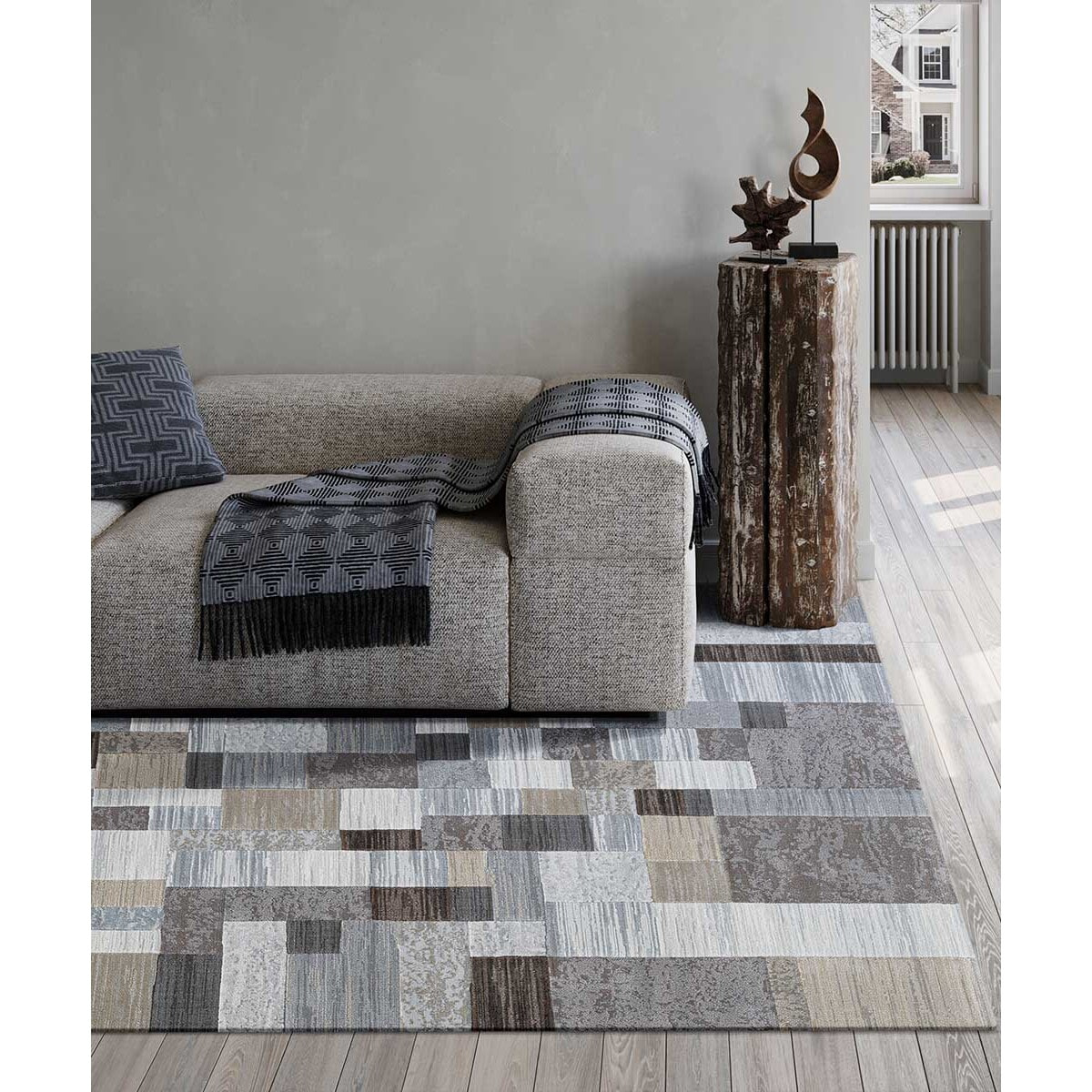 Tappeto Disegno Geometrico Grigio Beige