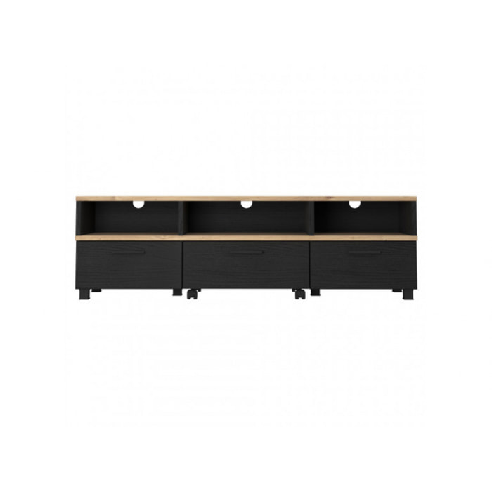 Meuble TV avec table basse intégré sur roulettes - 2 coloris - LAKE