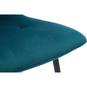 Chaises en tissu velours gaufré bleu canard et métal noir (lot de 2) ESCAPE