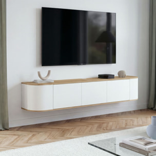 Meuble TV suspendu Elora bois blanc 180cm