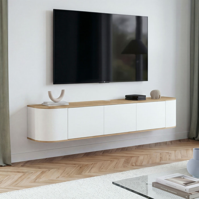 Meuble TV suspendu Elora bois blanc 180cm