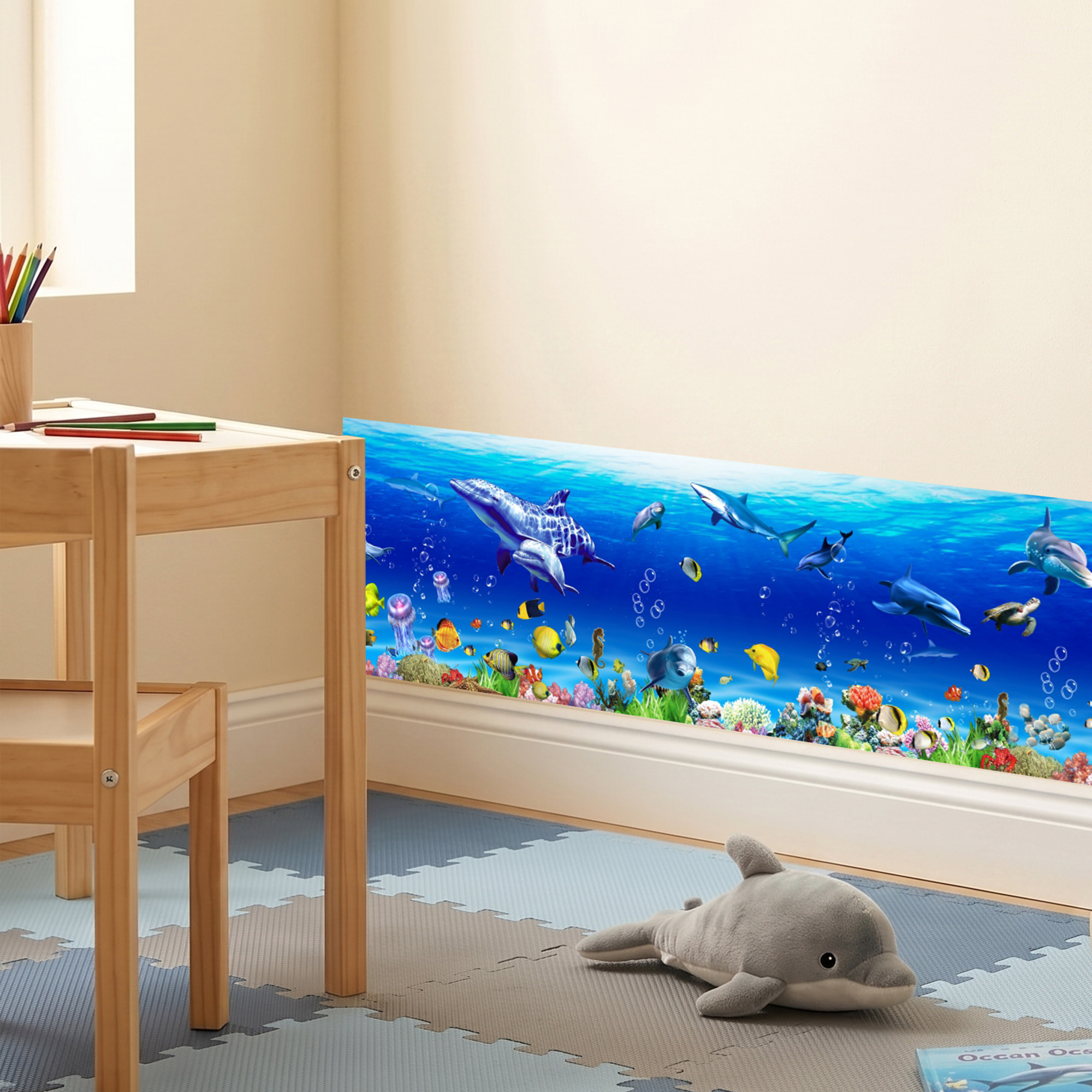 Stickers Muraux décoration adhésifs salle de bain dauphin, baleine, poissons exotiques