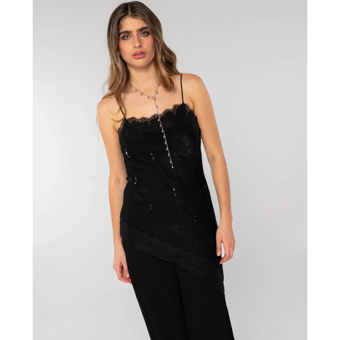 Top de mujer lencero con encaje y tirantes