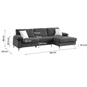 Canapé d'angle droit en tissu chenille "Jade" - 3 places - Gris