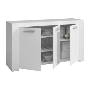 Credenza Bellevue, Madia moderna a 3 ante, Buffet da soggiorno, Mobile porta TV, Madia per salotto, cm 144x42h80, Bianco