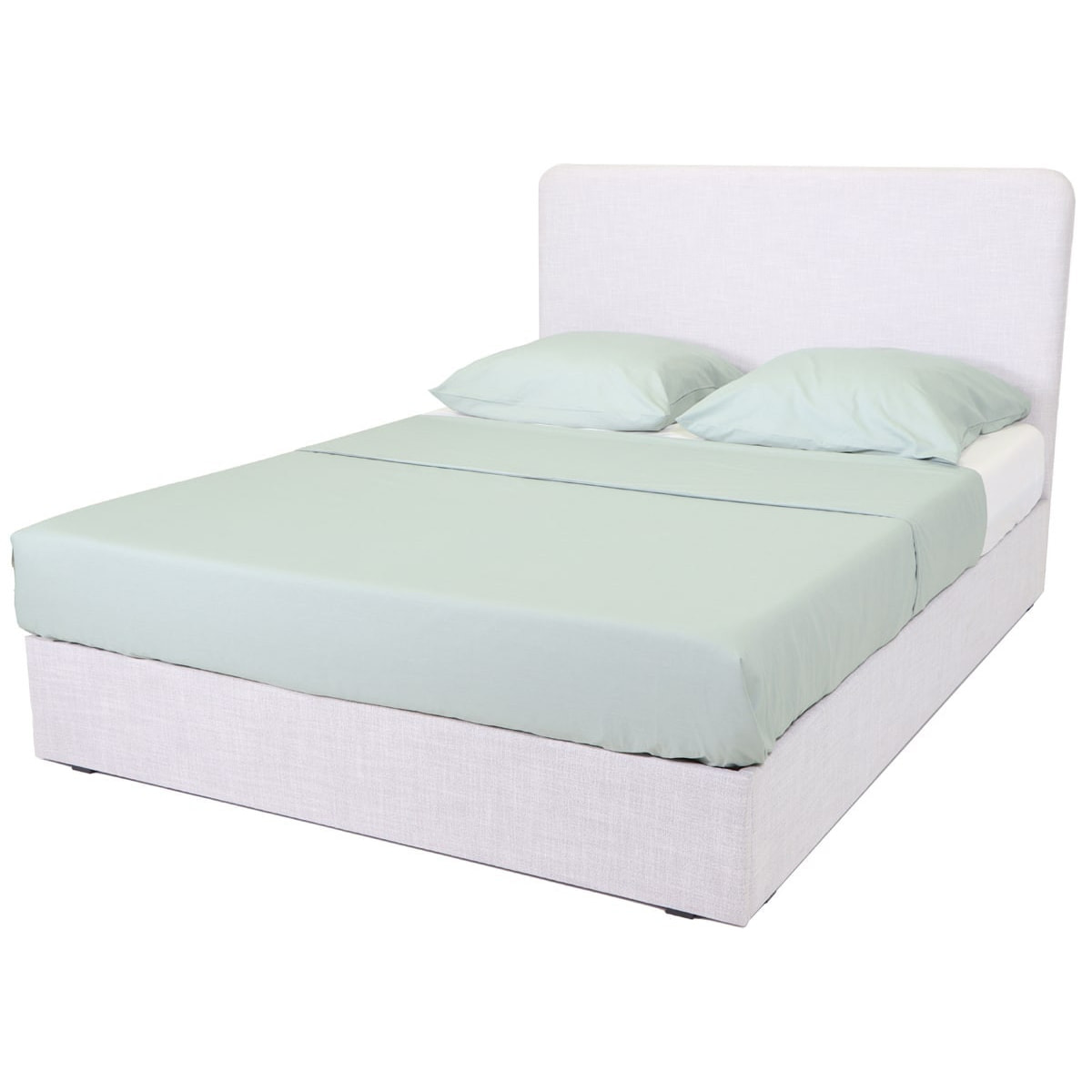 Lit Enzo 140x190 en tissu gris clair + Matelas à mémoire de forme Memo HR 22cm