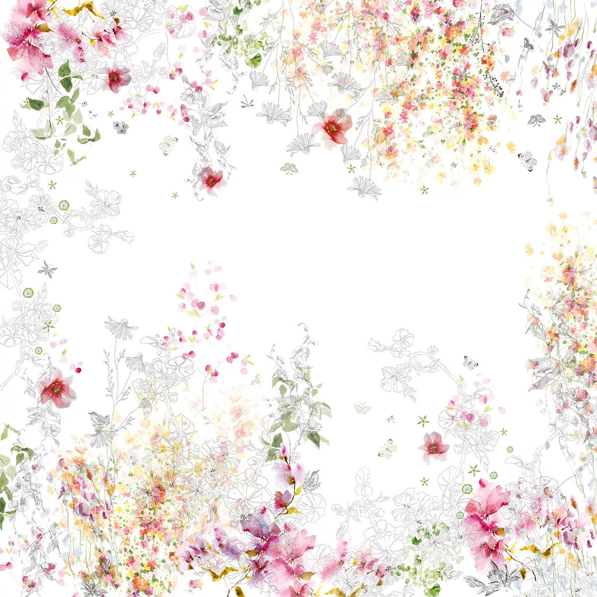 Nappe Jardin sauvage blanc lavé